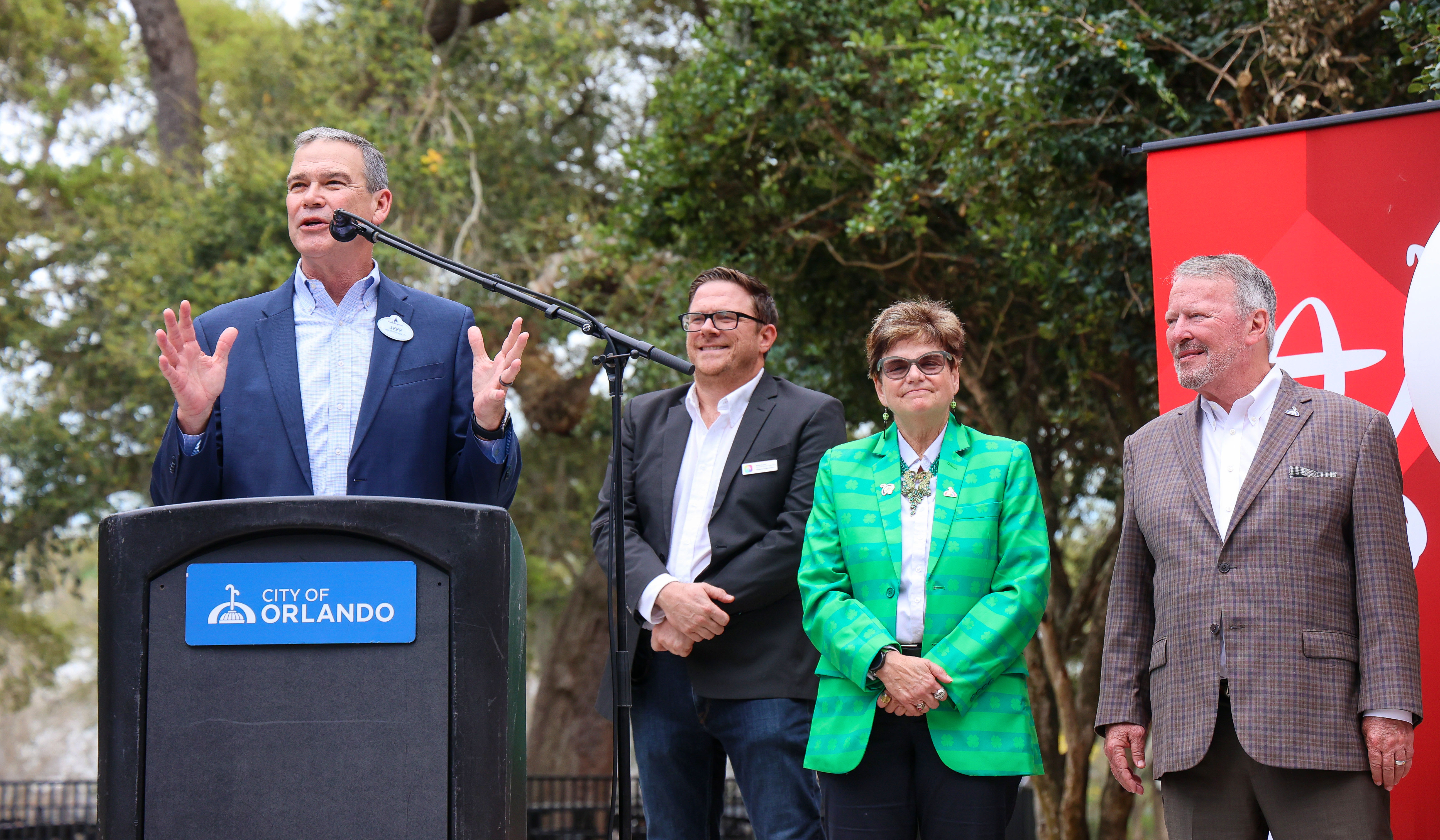 Walt Disney World President Jeff Vahle delivers remarks, with, from...