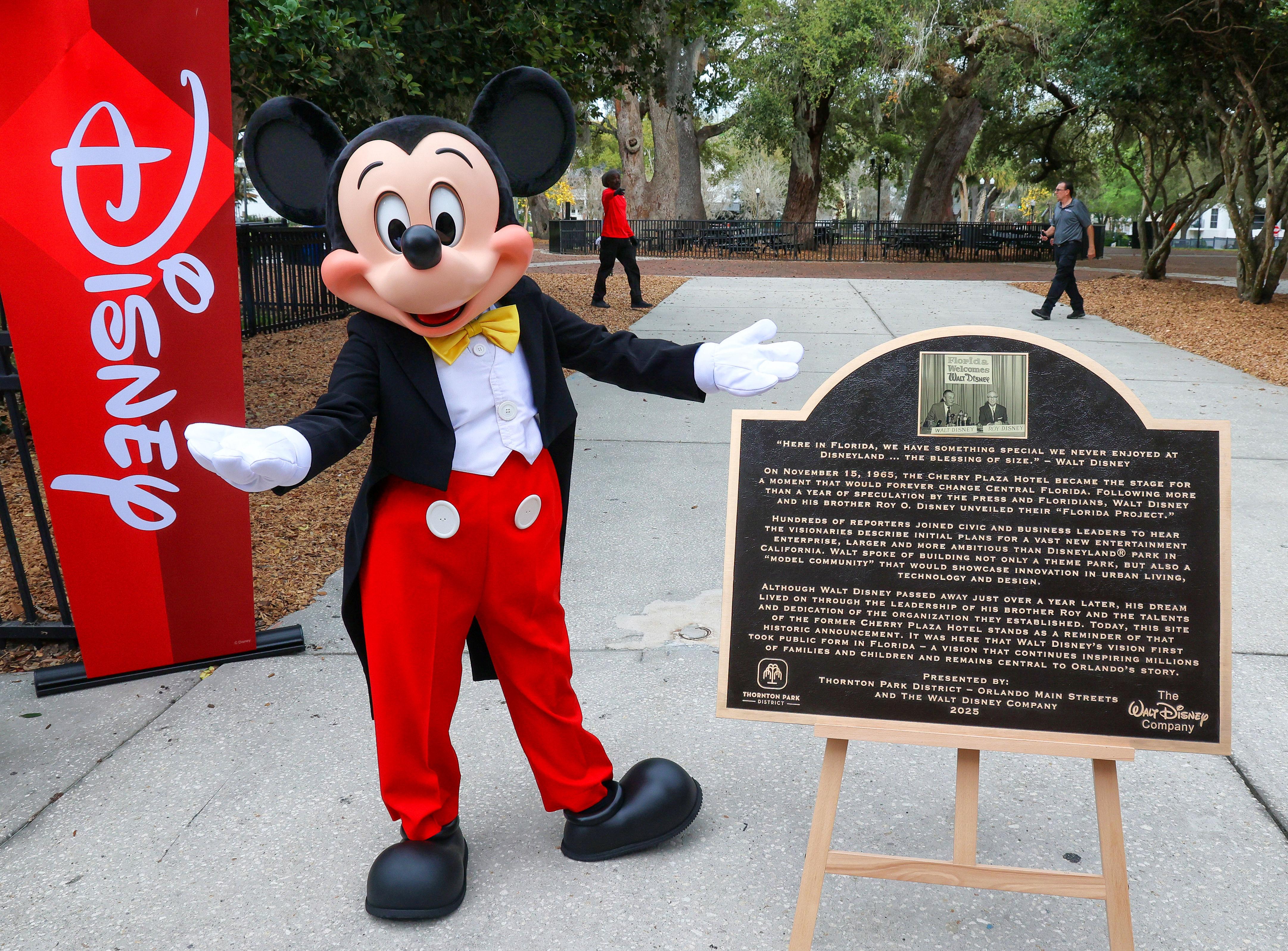 Mickey Mouse celebrates the unveiling of the plaque commemorating the...
