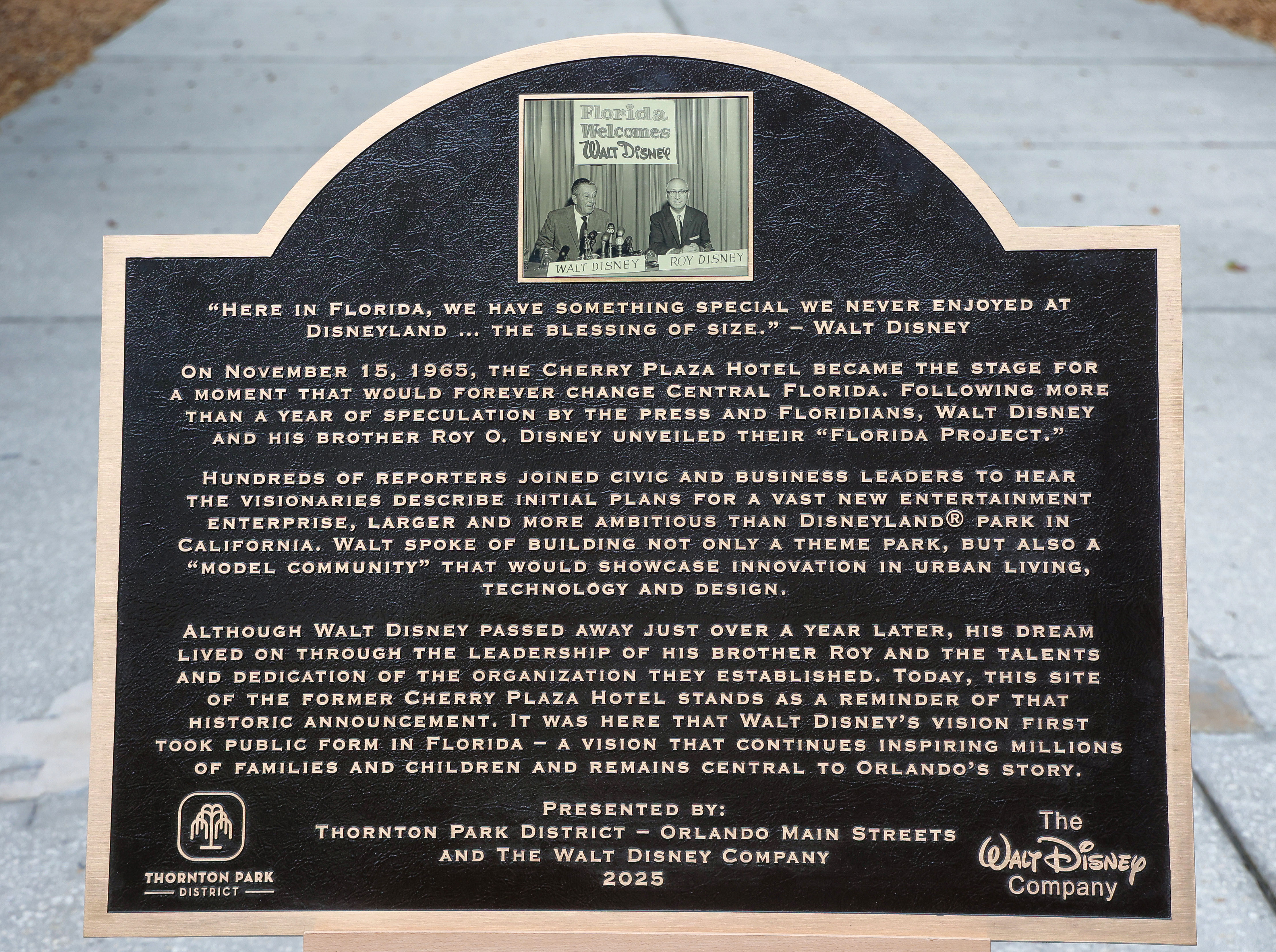 The unveiled plaque commemorating the announcement of the âFlorida Projectâ...