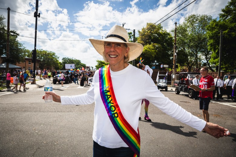 Tampa Mayor Jane Castor wearing a rainbow "mayor" sash at Tampa Pride 2024