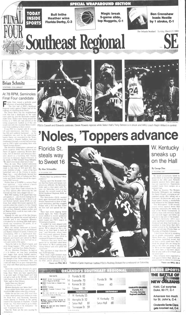 Orlando Sentinel coverage of the finals games of the 1993 NCAA Tournament first- and second-round games in Orlando. (Orlando Sentinel archive)