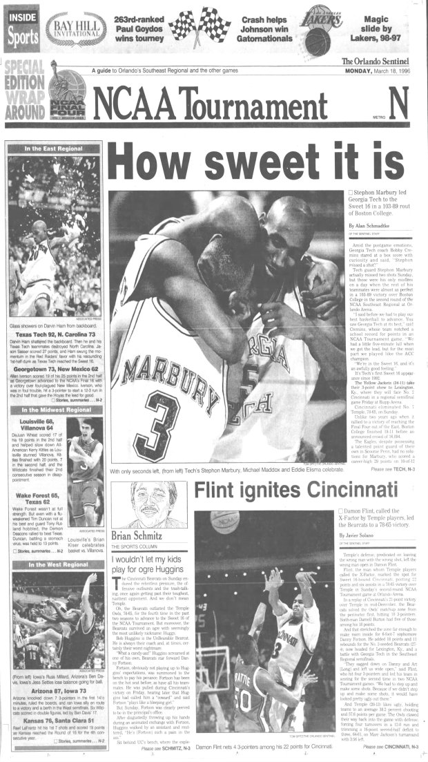 Orlando Sentinel coverage of 1996 NCAA Tournament first- and second-round games in Orlando. (Orlando Sentinel archive)