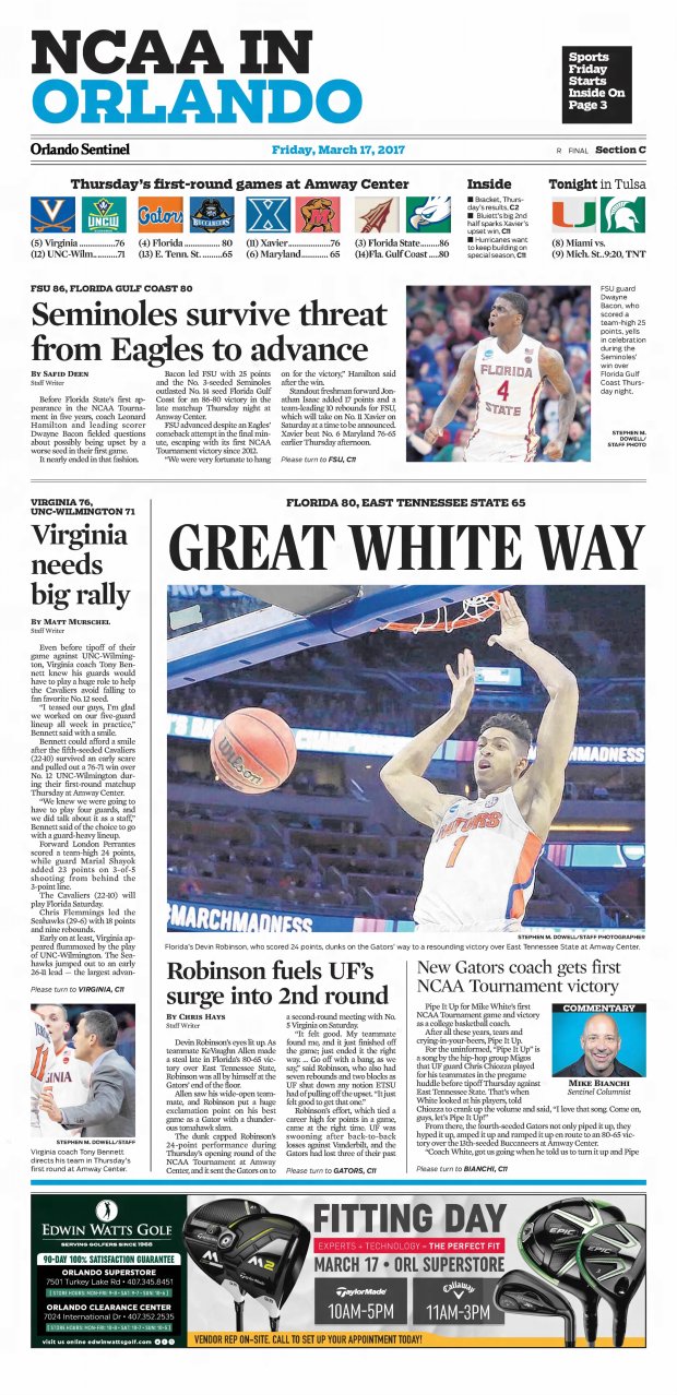 Orlando Sentinel coverage of the finals games of the 2017 NCAA Tournament first- and second-round games in Orlando. (Orlando Sentinel archive)