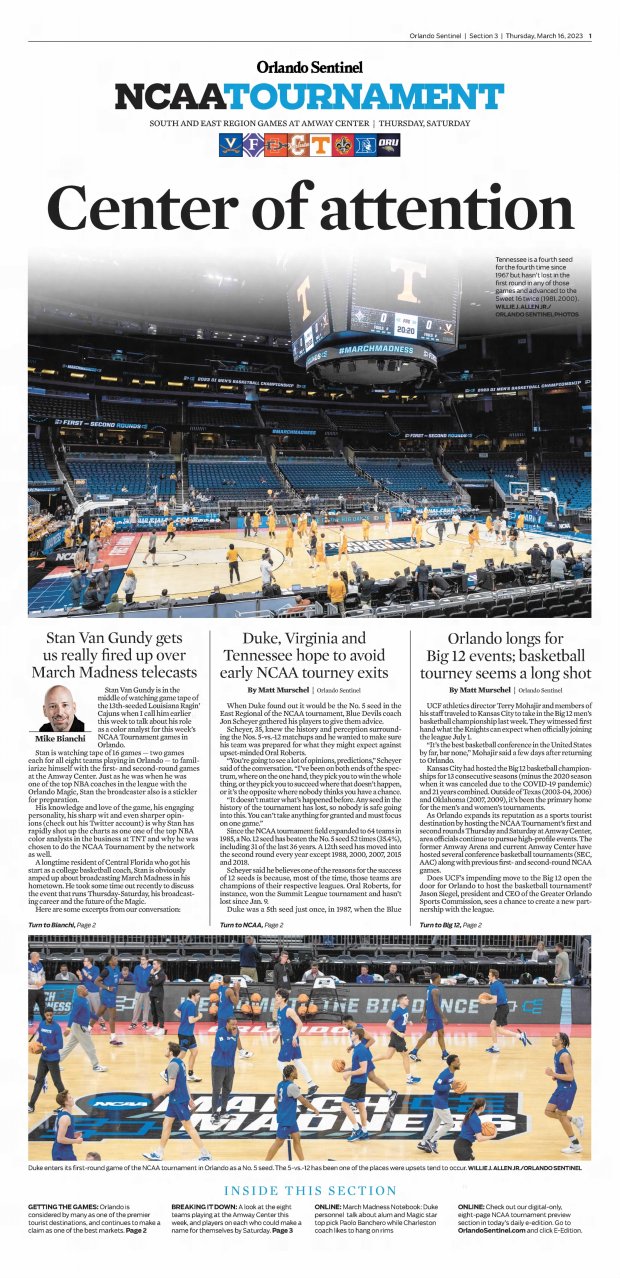 Orlando Sentinel coverage of the finals games of the 2023 NCAA Tournament first- and second-round games in Orlando. (Orlando Sentinel archive)