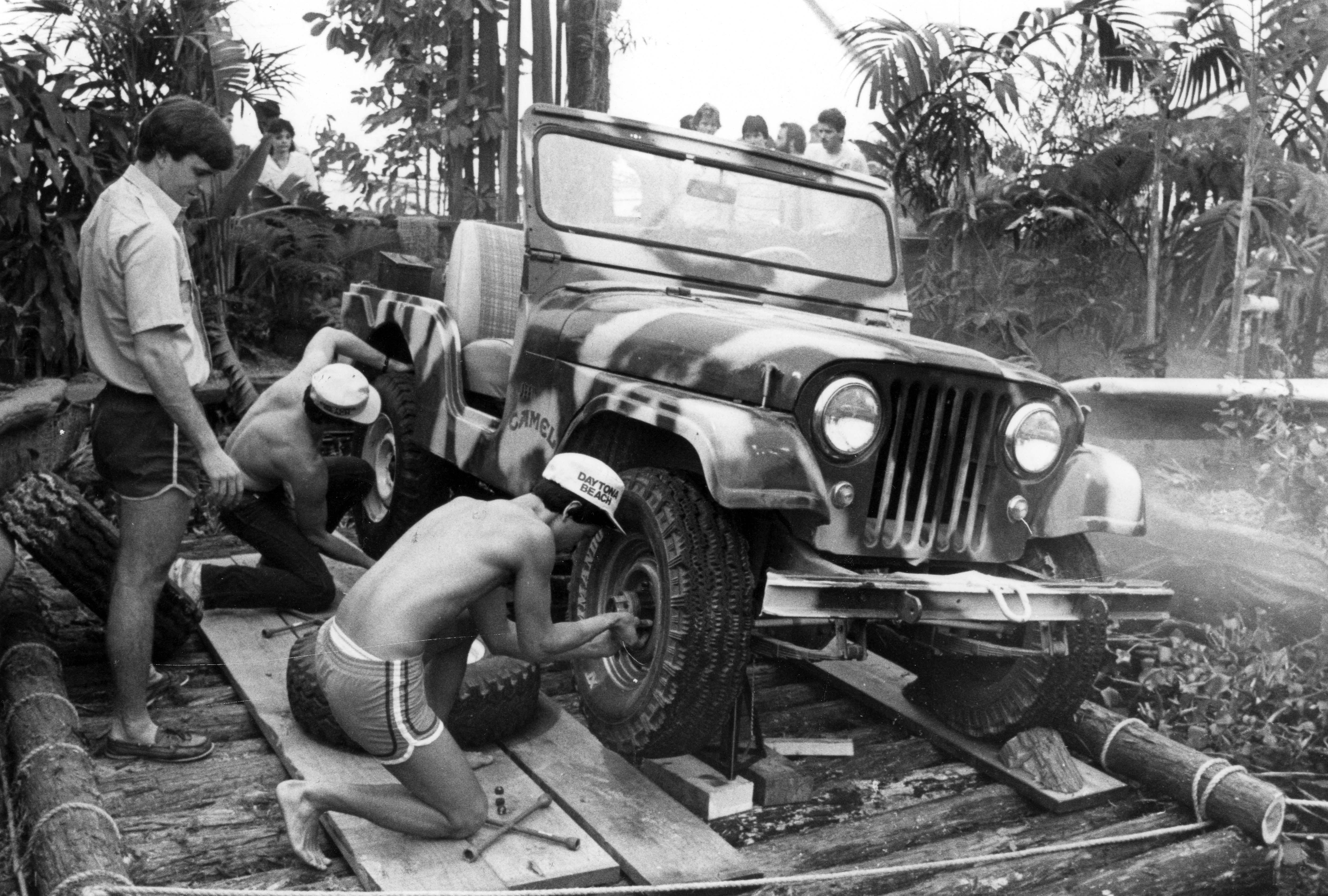 Jungle 'explorers' race against the clock to change a Jeep...