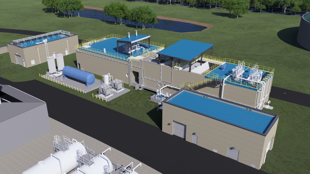 Rendering of Tampa Bay Water’s Regional Surface Water Treatment Plant expansion showing new treatment structures, piping and storage systems.