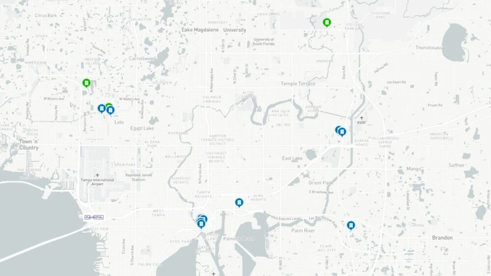 Map showing data center locations across the Tampa Bay area