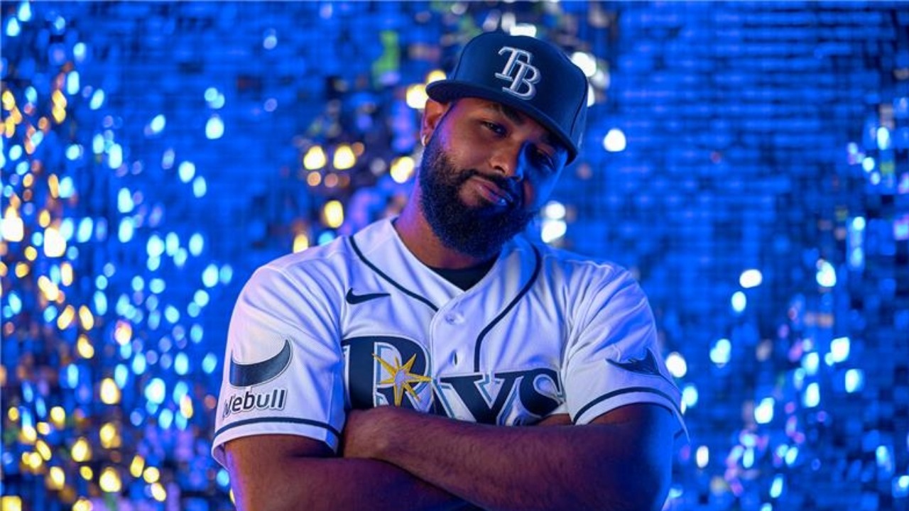 Tampa Bay Rays player wearing jersey with Webull patch on sleeve