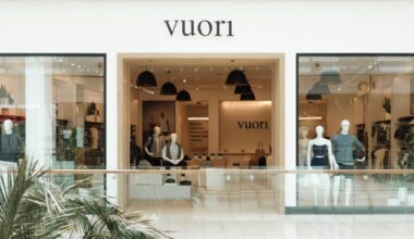 Exterior view of a Vuori retail store at University Town Center in Sarasota, Florida.