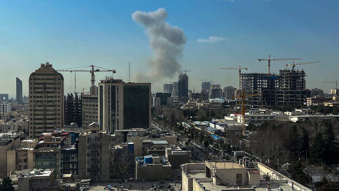A plume of smoke rises following a reported explosion in Tehran on Feb. 28, 2026. Israel's defense ministry announced Feb. 28 it had launched a "preemptive strike" on Iran as sirens sounded in Jerusalem and people across the country received phone alerts about an "extremely serious" threat.