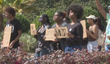 FAMU SDS protests against the FAMU PD 287(g) agreement on campus at eternal flame