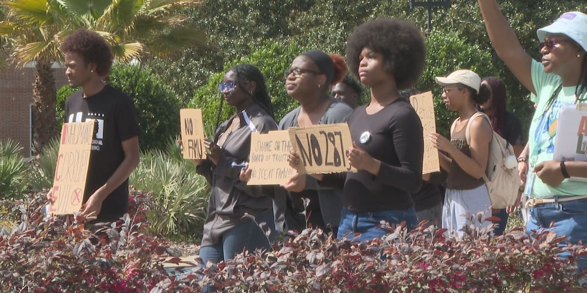 FAMU SDS protests against the FAMU PD 287(g) agreement on campus at eternal flame