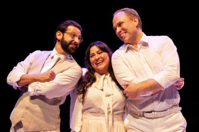 John Reed, Joline Mujica, and Alex Jorth play three best friends in Stephen Sondheim’s “Merrily We Roll Along” at Zoetic Stage through April 5.