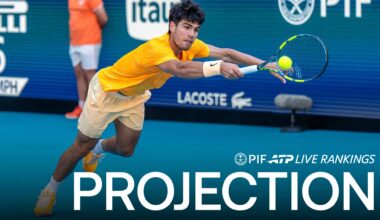 Carlos Alcaraz in action against Sebastian Korda on Sunday in Miami.