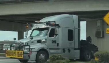 Semi-truck gets stuck under bridge on Bayshore Boulevard