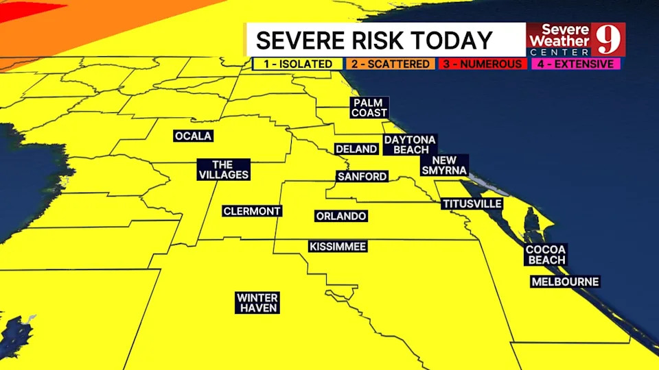 Severe weather with heavy rain, wind gusts, and hail possible in Central Florida on Sunday