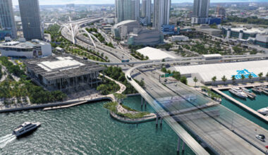 Pedestrian, bike bridge under I-395 on bay rolls ahead