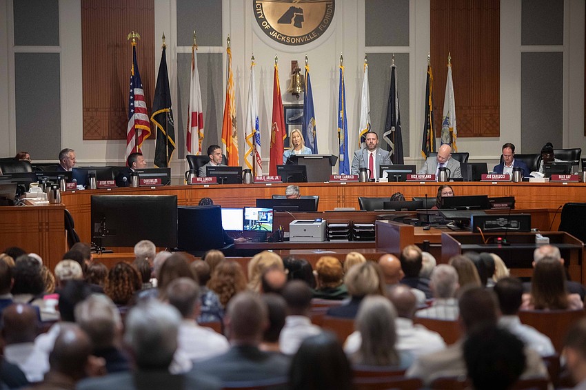 Jacksonville Mayor Donna Deegan delivers her 2025-26 city budget to the Council on July 14.