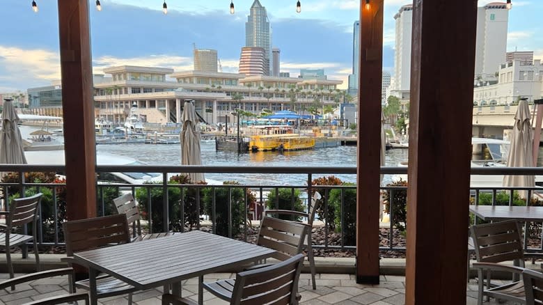 Interior of Jackson's Bistro Bar & Sushi looking out toward the water and Tampa skyline