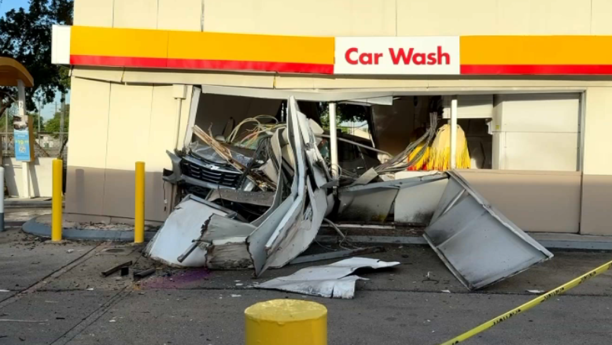 Video shows SUV that crashed into car wash in Flagami – NBC 6 South Florida