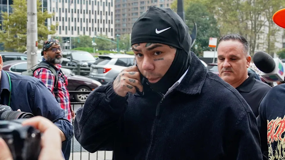 American rapper Tekashi 6ix9ine, whose real name is Daniel Hernandez, arrives at Manhattan Federal Court on Thursday, Sept. 25, 2025, in New York City.