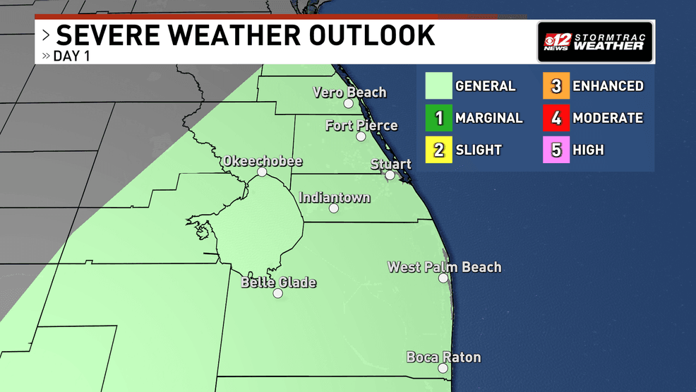 Showers and a few afternoon storms Sunday, breezy start to the week. (WPEC)