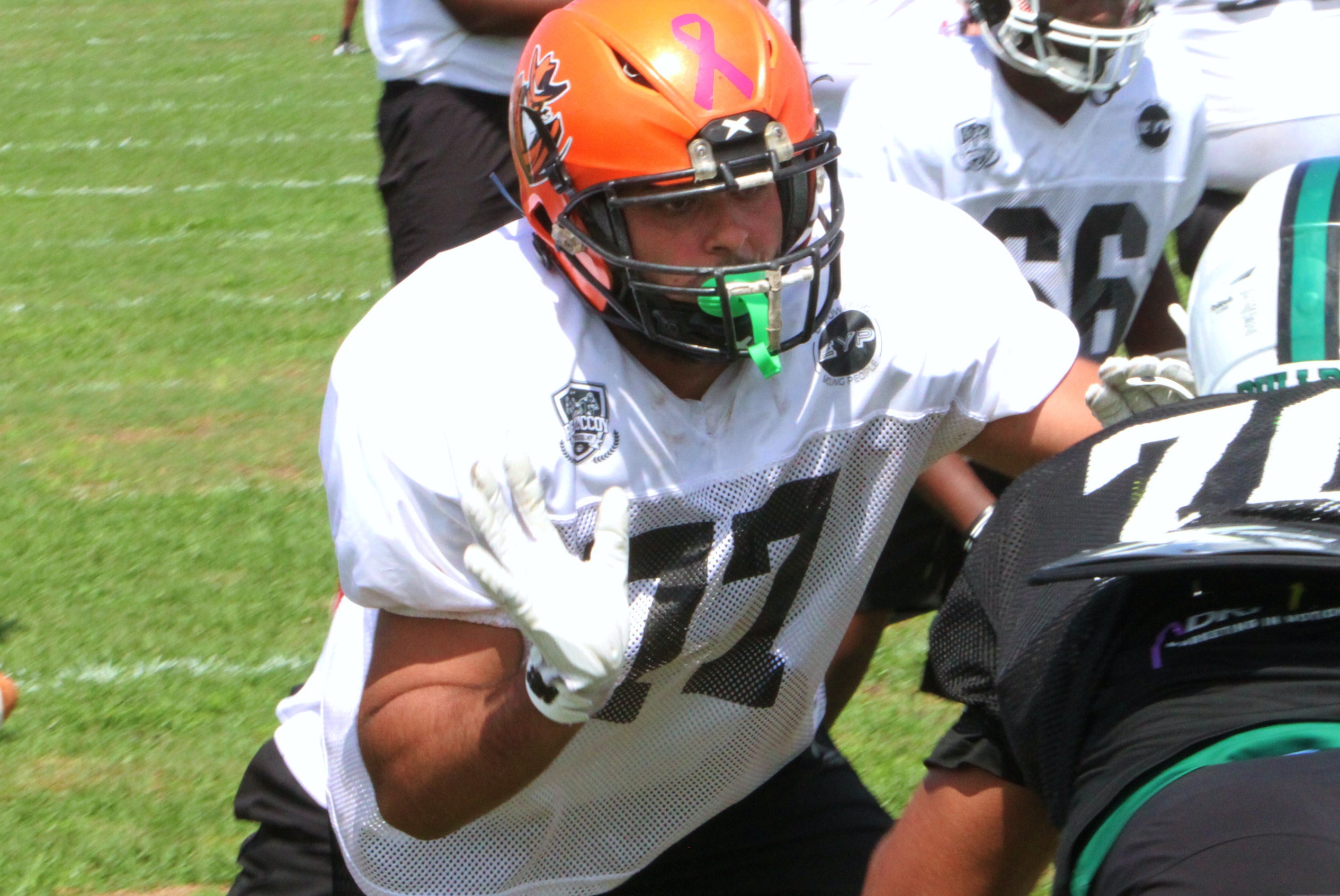 Tophopakeliga 2028 offensive lineman Dominic Miranda at the Real McCoy...