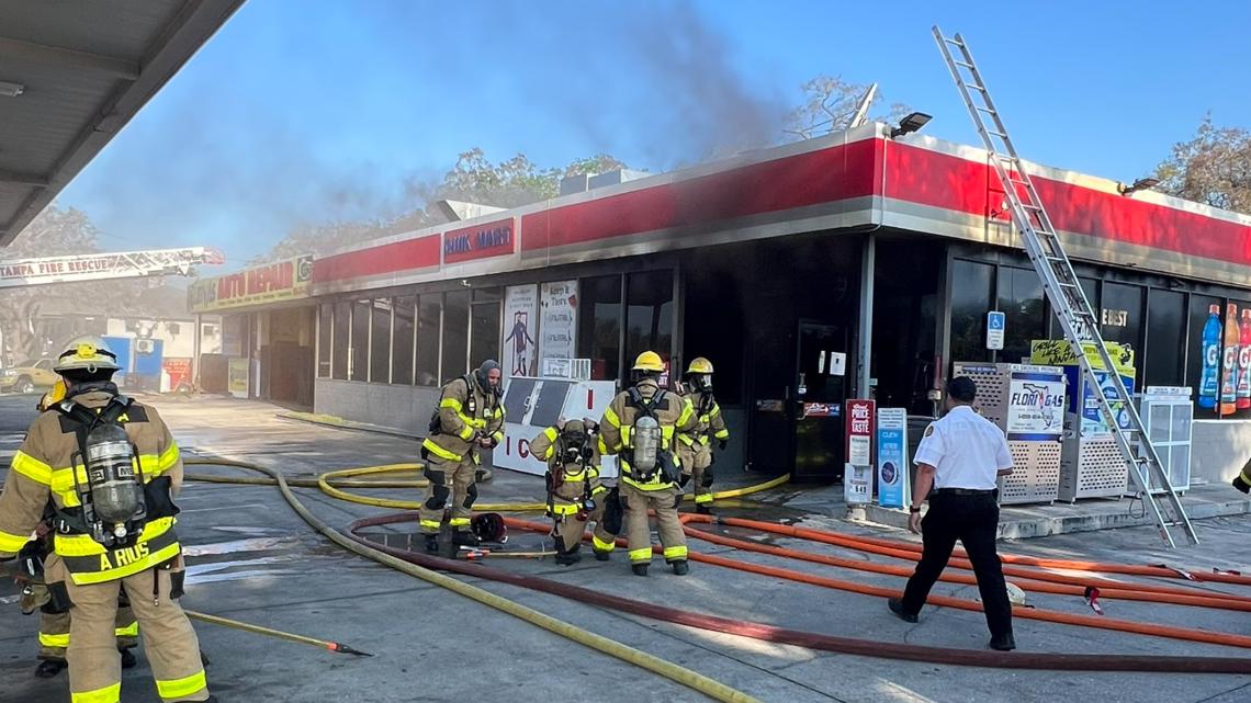 Crews respond to fire at Tampa Citgo gas station; road closures in place