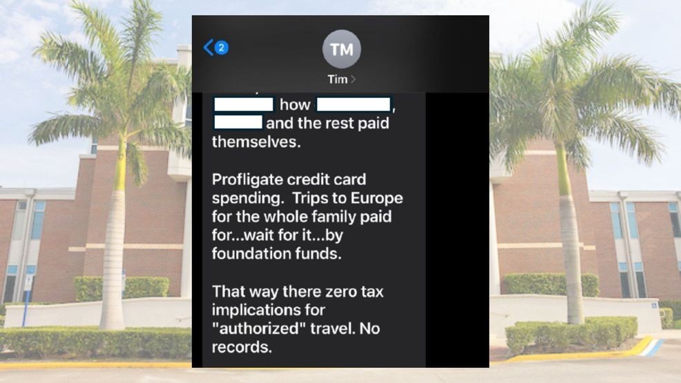 In one message cited in the filing, Moore allegedly describes foundation funds paying for European travel for an executive’s entire family, writing that the travel had “zero tax implications,” involved “no records,” and that the credit card used was personal and “not subject to auditors.” The message further states the board “never saw it” and signed off without knowing, according to the screenshot text.(WPEC)