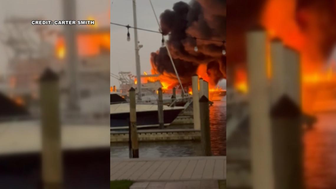 VIDEO: Multi-vessel fire in Tampa sends plume of smoke into the air