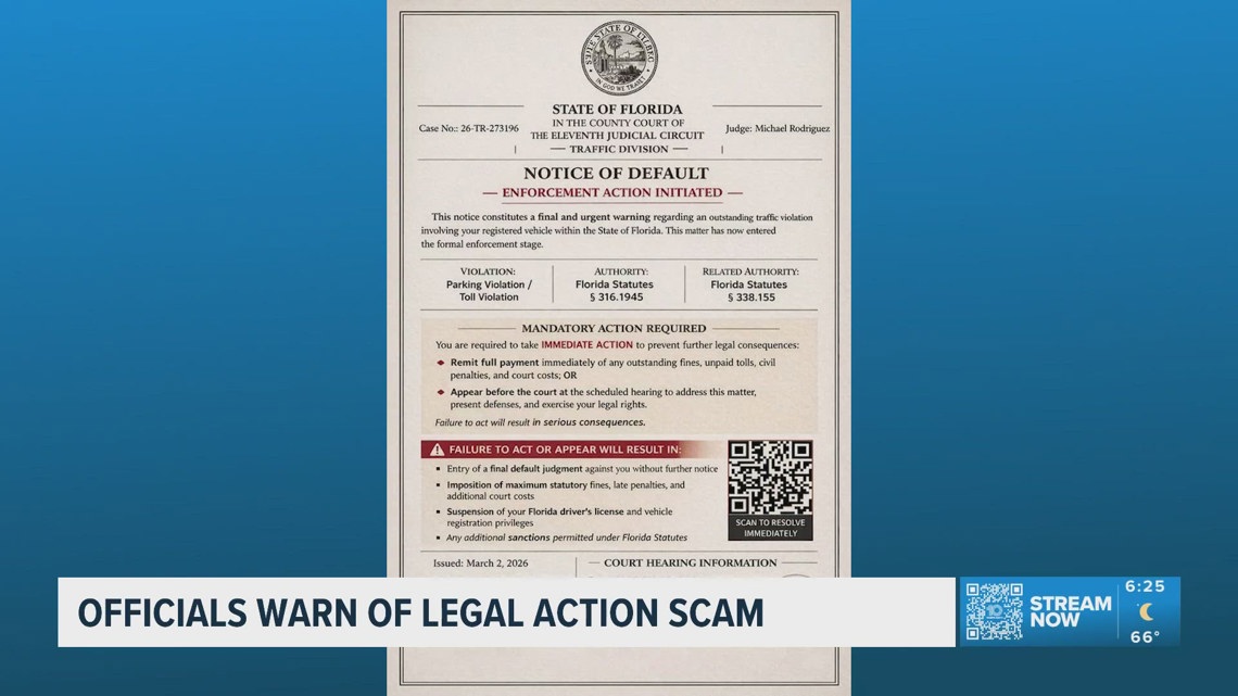 Florida leaders warn of scam citing outstanding traffic, toll violations