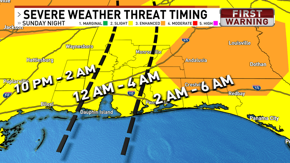 Timeline of severe weather Sunday night-Monday morning