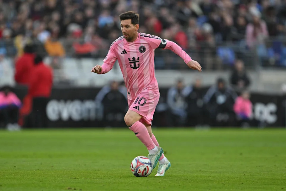 Mar 7, 2026; Baltimore, Maryland, USA; Inter Miami CF forward Lionel Messi (10) controls the ball in the first half against DC United at M&T Bank Stadium. Mandatory Credit: Jamie Sabau-Imagn Images