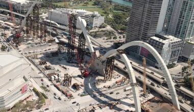 Construction of signature bridge in downtown Miami