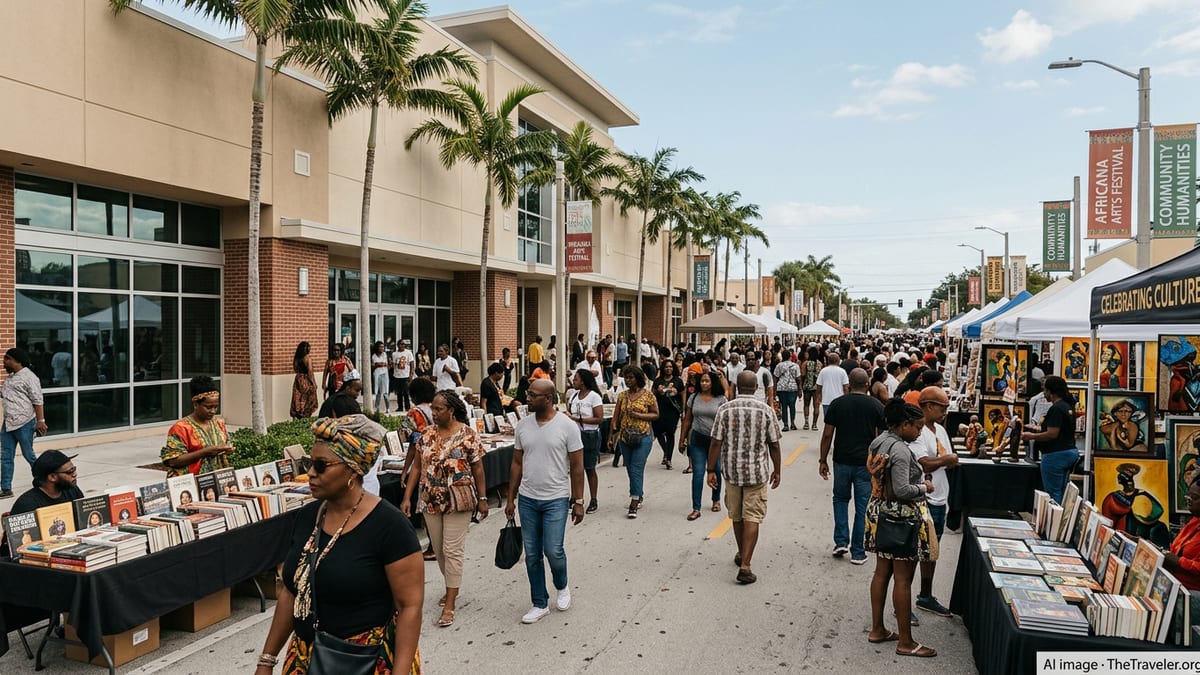 Visitors gather outside Fort Lauderdale’s African-American Research Library during an Africana arts and humanities festival.