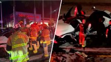Three people were rushed to the hospital after a crash in Fort Lauderdale, authorities said, before a fire rescue truck was also hit.