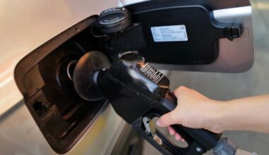 A person fills up her vehicle's gas tank at a gas station in Buffalo Grove, Ill., Thursday, March 19, 2026. (AP Photo/Nam Y. Huh)