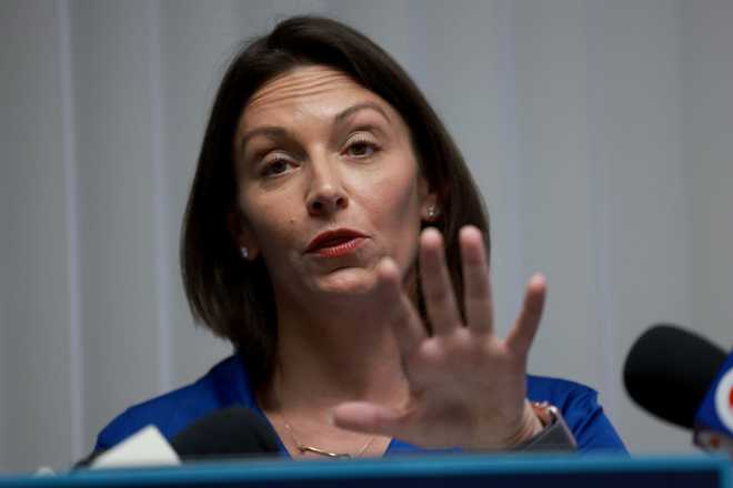 Florida Democrats Call Out Gov. DeSantis For Being Out Of State During Last Week's Damaging Floods FORT LAUDERDALE, FLORIDA - APRIL 18: Nikki Fried, chairwoman of the Florida Democratic Party, holds a press conference criticizing Florida Gov. Ron DeSantis and his response to the recent flooding on April 18, 2023 in Fort Lauderdale, Florida. Fried said that the governor is busy fighting with Disney and campaigning outside of the state while South Floridians suffer from catastrophic flooding, property damage, and gas shortages. (Photo by Joe Raedle/Getty Images)