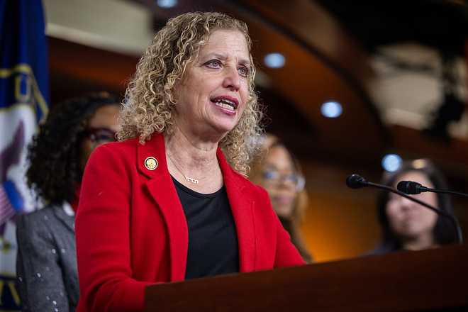 WASHINGTON, DC - JANUARY 22: Congresswoman Debbie Wasserman Schultz (D-FL) speaks at a press conference with other House Democrats on temporary protected status for Haitian immigrants, set to expire in early February, at the U.S. Capitol in Washington, DC on January 22, 2026. (Photo by Nathan Posner/Anadolu via Getty Images)