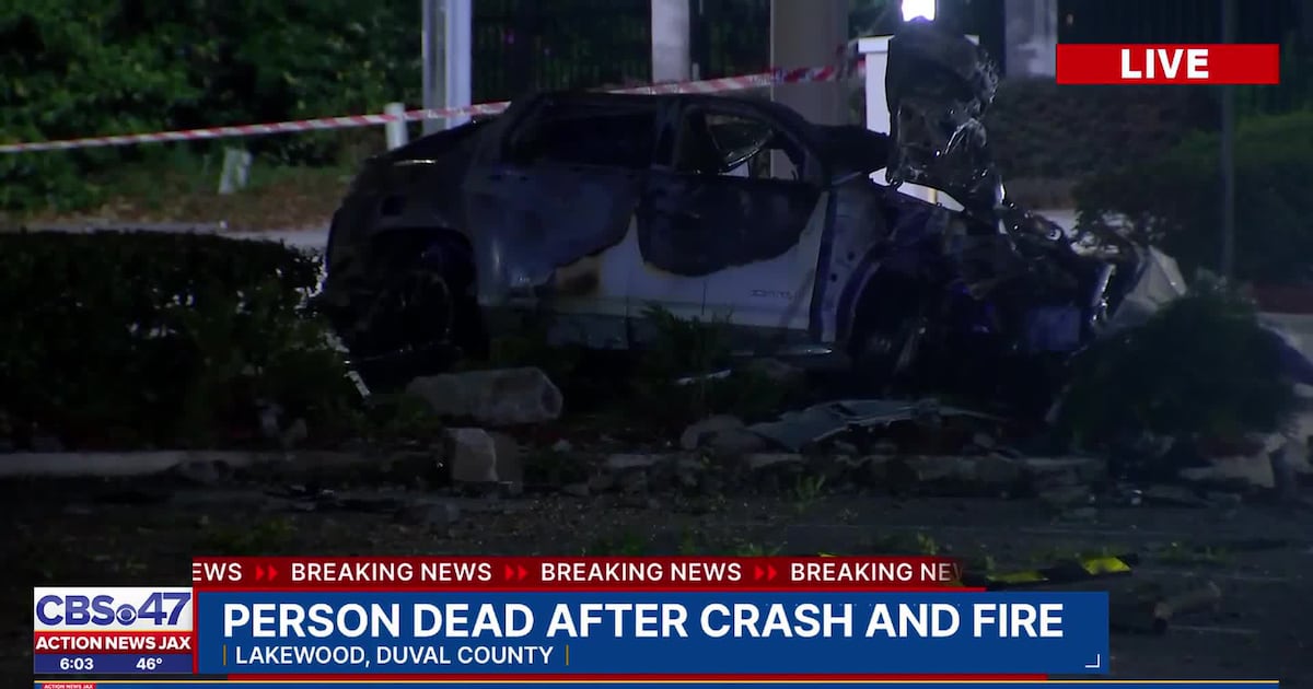 Person dead after SUV crashes, catches fire in Jacksonville Starbucks parking lot – Action News Jax
