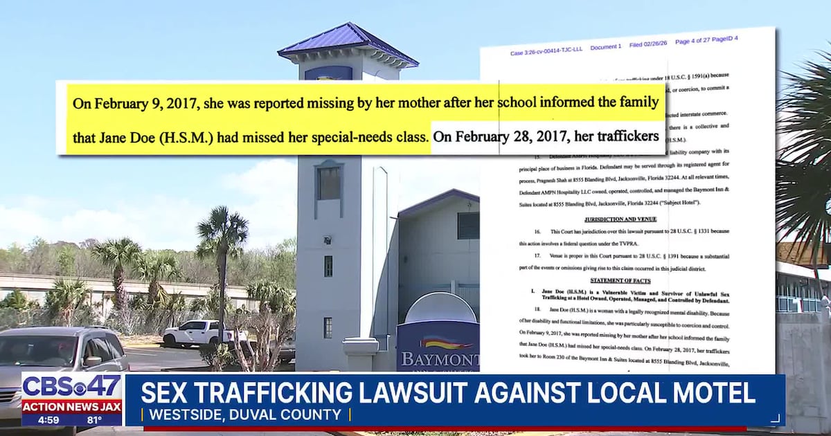 Sex trafficking victim sues Jacksonville hotel – Action News Jax