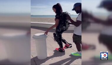 Fort Lauderdale woman overcomes paralysis, walks along beach with robotic suit