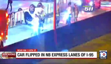 Rollover crash slows I-95 NB express lanes near Northwest 119th Street in Miami-Dade