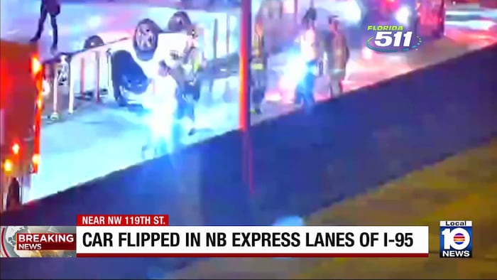 Rollover crash slows I-95 NB express lanes near Northwest 119th Street in Miami-Dade