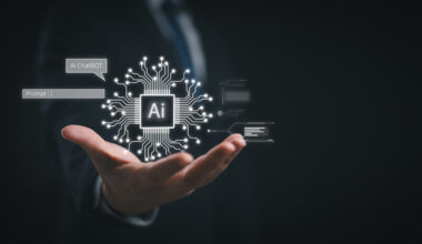 businessman show virtual graphic of AI Technology