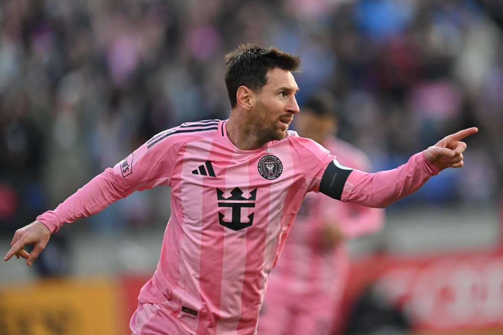 Lionel Messi celebrates scoring a goal for Inter Miami against DC United on March 7, 2026.