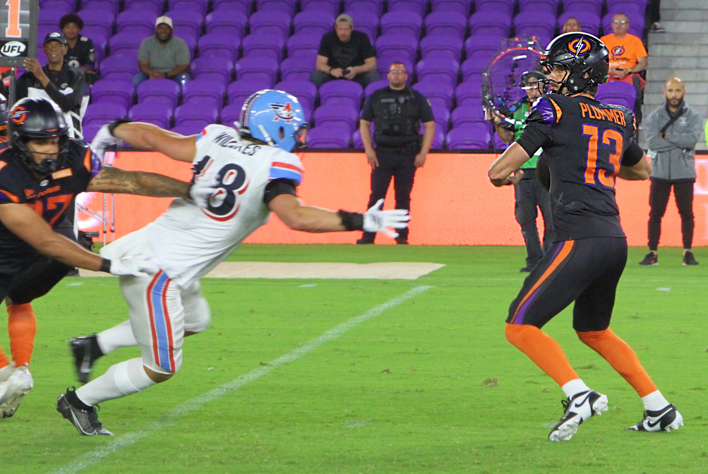 Orlando Storm quarterback Jack Plummer gets a pass off in...