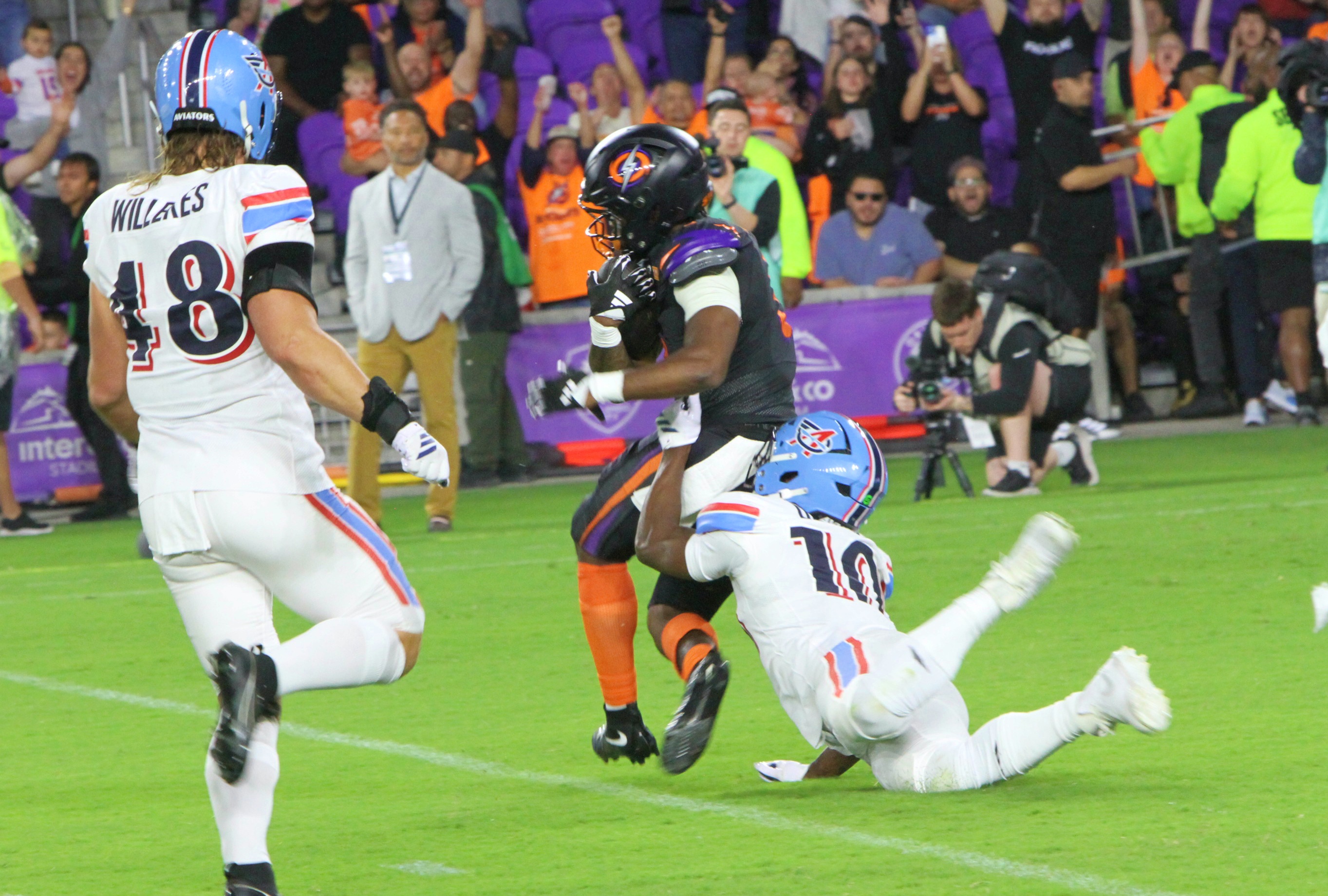 Orlando Storm running back Jashaun Corbin scores a first-quarter touchdown...