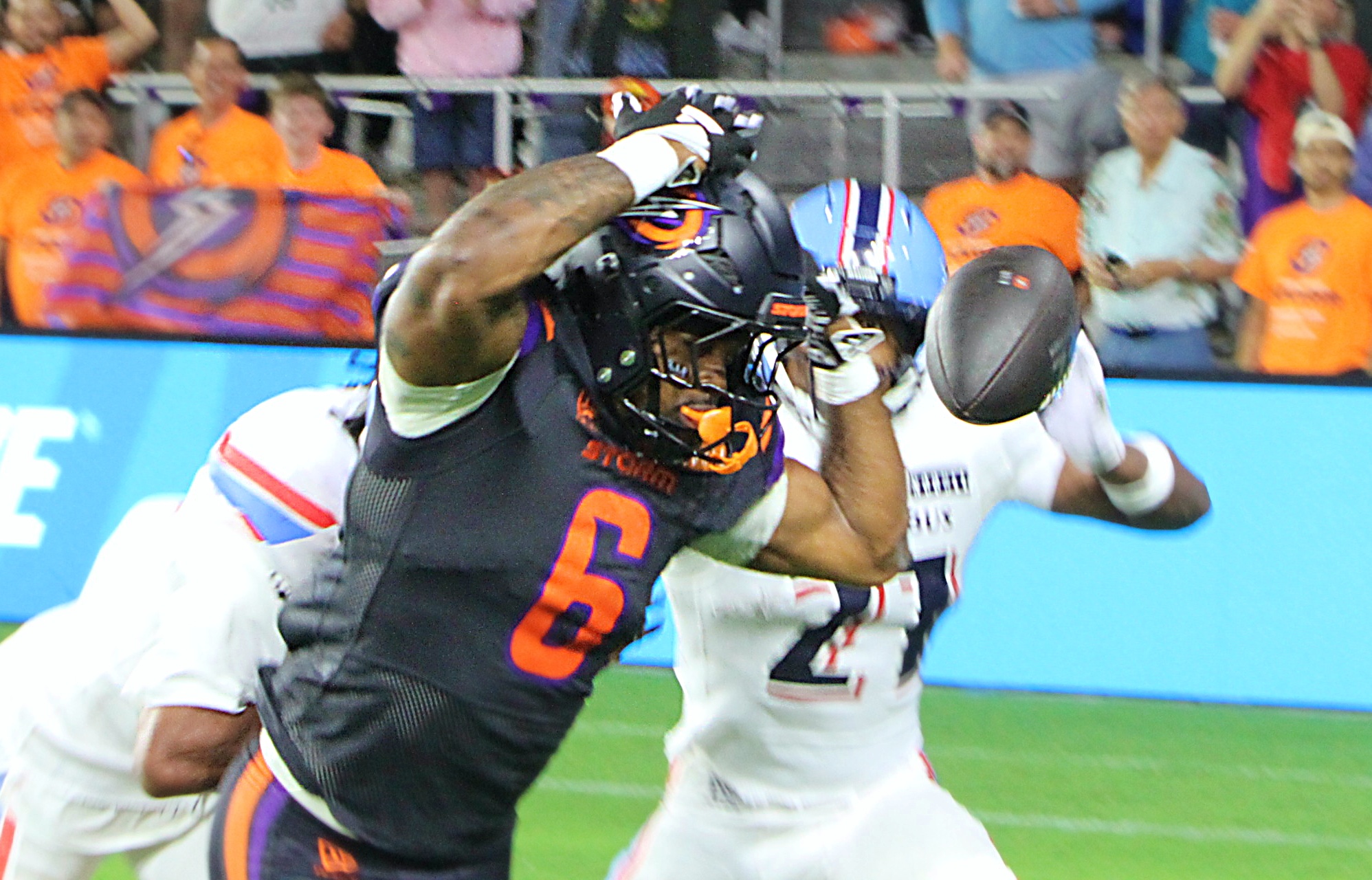 Orlando Storm running Jashaun Corbin can't quite come up with...