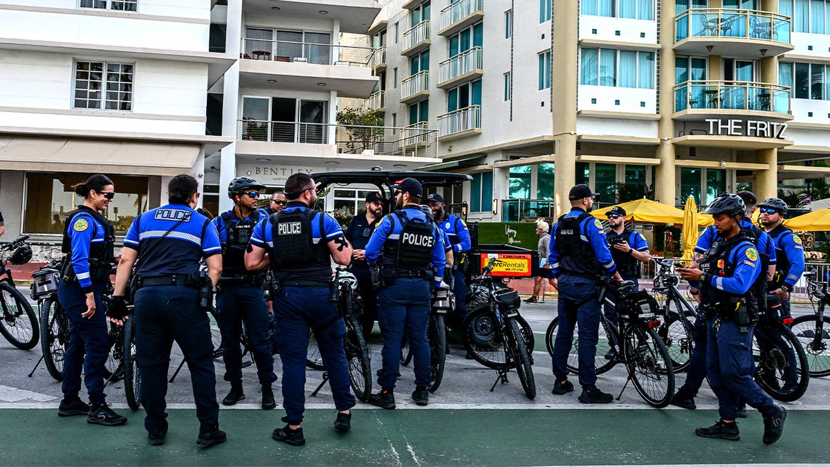 Miami Beach Police patrol the streets during spring break weekend in 2025
